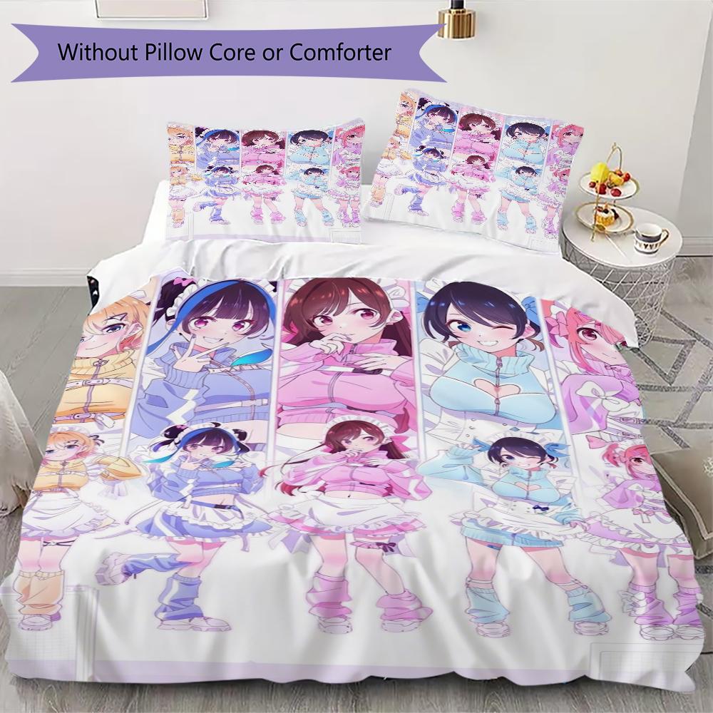 Rent a Girlfriend Pattern Bedding,Quilt Set Quilt Cover Pillowcase Home Birthday Gift(1 * duvet cover + 2 * pillowcase, without core)_lx