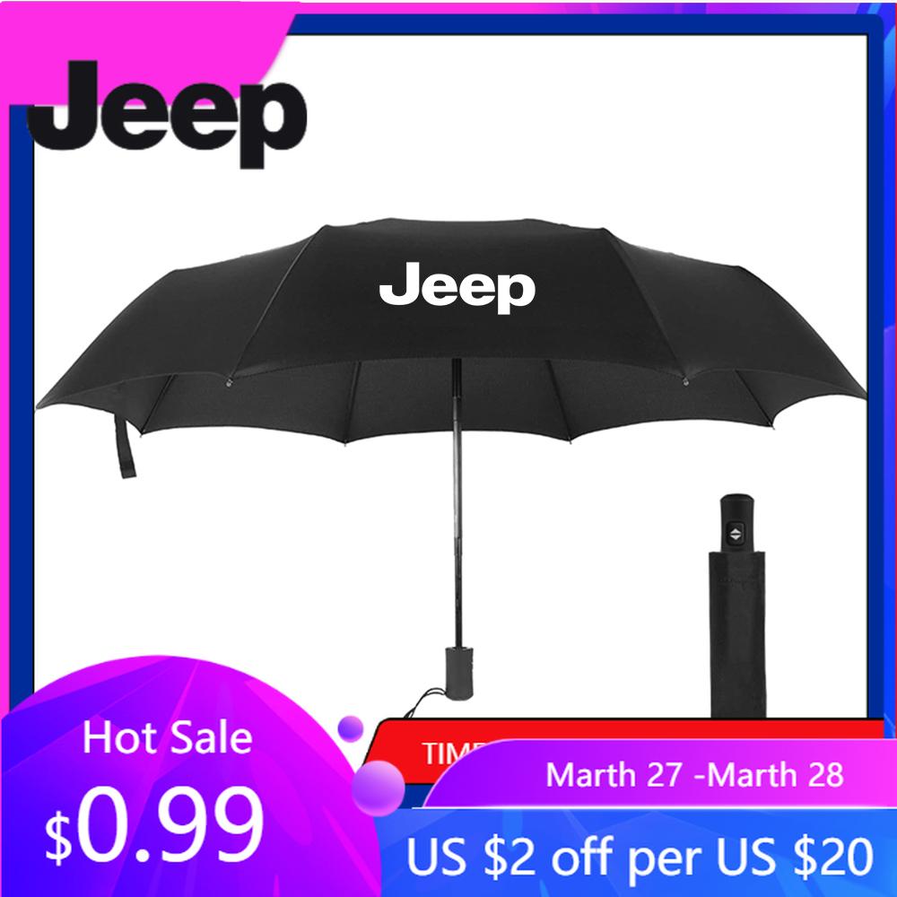 For Jeep Car Emblem Umbrella Folding Black Portable Parasol For Jeep Renegade Grand Cherokee Wrangler JK Gladiator Compass Pa