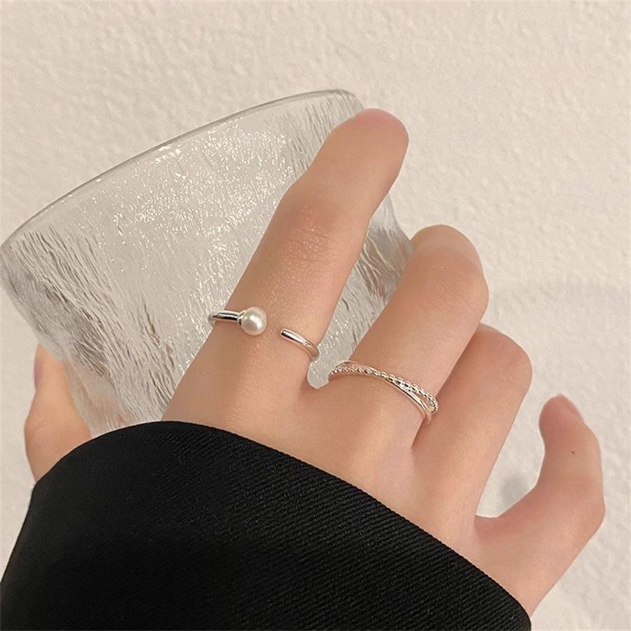 Minimalist Pearl Cross Opening Ring Light Luxury Index Finger Ring 2025 Niche Design Ring Tide