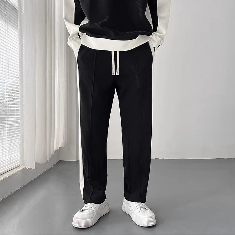 Danmo Spring Autumn Korean Fashion Patchwork Sweatshirt Elastic Casual Sweatpants Set Men Loose Comfortable Sporty Pullover Top Pants