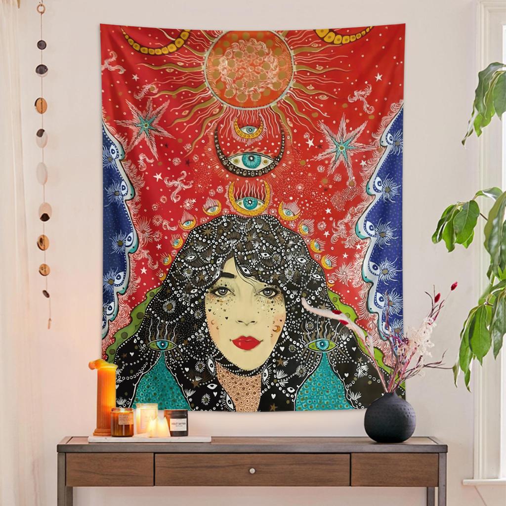 1pc Girl Floral Tapestry, Eye Tapestry, Hippie Psychedelic Retro Fun Cool Color Poster Wall Decoration