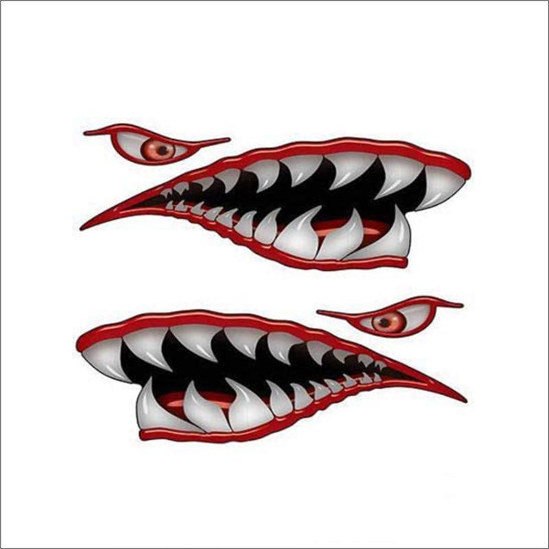 New Waterproof Flying Tigers Reflective Shark Mouth Teeth Car Boat Yacht Decal Colored Body Sticker