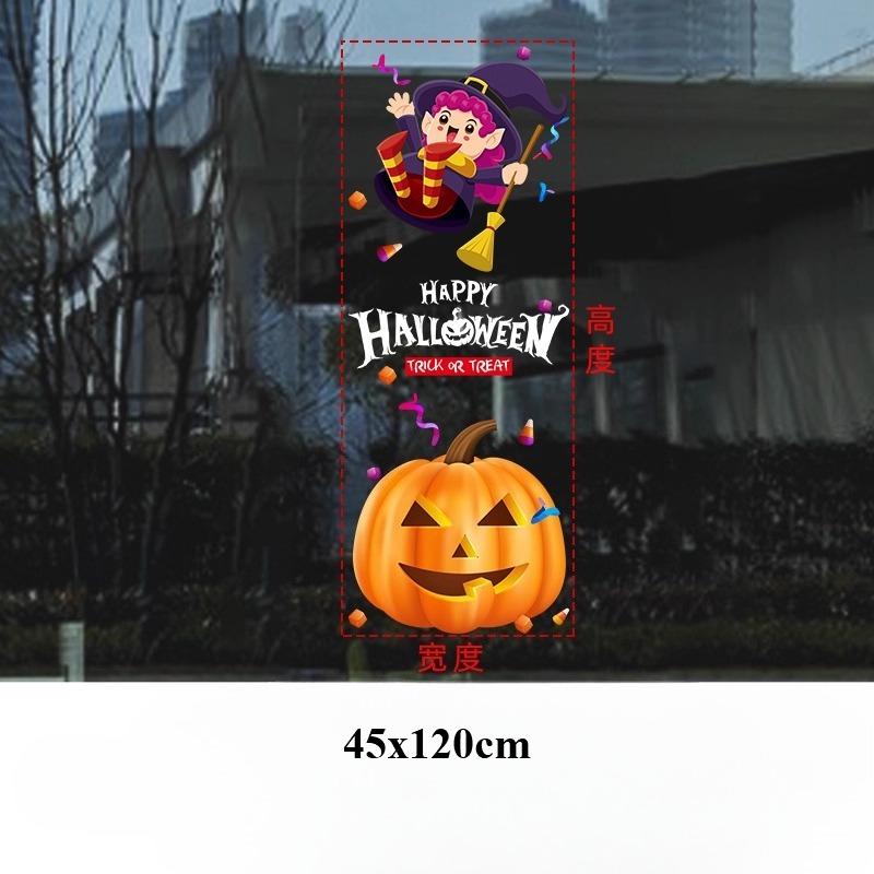 45x120cm Halloween Pumpkin Window Stickers Cartoon Candy Jack-o'-lantern Static Sticker Black Cat Ghost Festival Happy Halloween