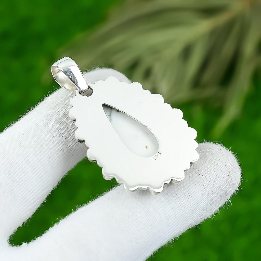Natural Howlite Gemstone Indian Jewelry 925 Sterling Silver Pendant For Women