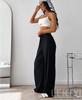Women's Ribbed Elastic Waistband Casual Wide-Leg Jogging Pants