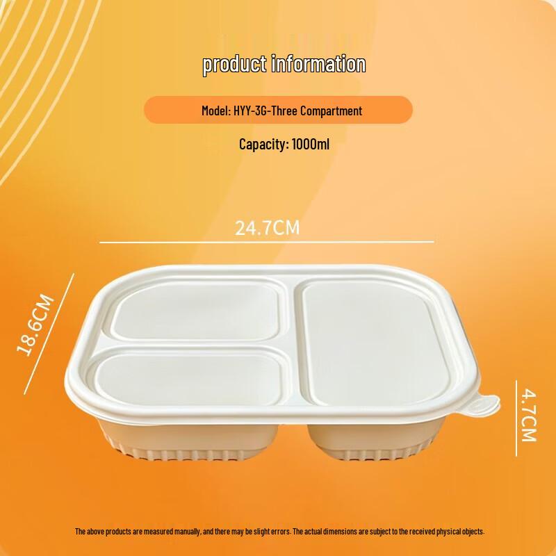 Biodegradable Corn Starch 3-Compartment Disposable Meal Boxes