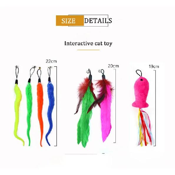 Funny Cat Toy Set Interactive Cat Teasing Stick Feather Replacement Head Adjustable Three Section Fishing Rod Pet Supplies