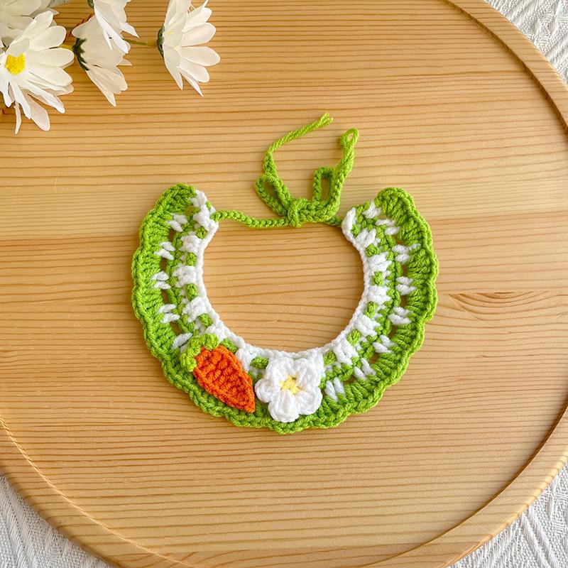 Handmade Woven Flower Pet Collar Adjustable Knitted Scarf for Daily Walking and Spring Outings