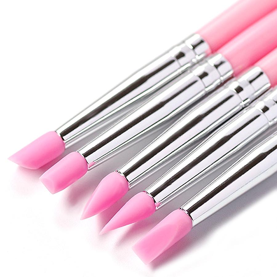 5Pcs Silicone Nail Brush Carving Emboss Hollow Gel Shaping Pink Nail Art Sculpture Pen Drawing Brushes