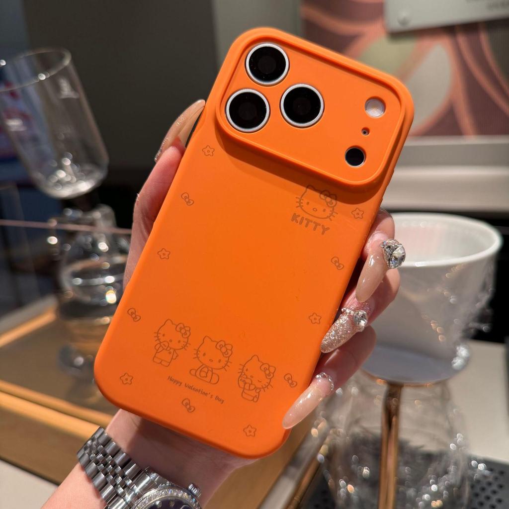 Liquid Silicone Cute KT Cat Phone Case for iPhone 17 Pro Max - Full Coverage, Drop-proof.