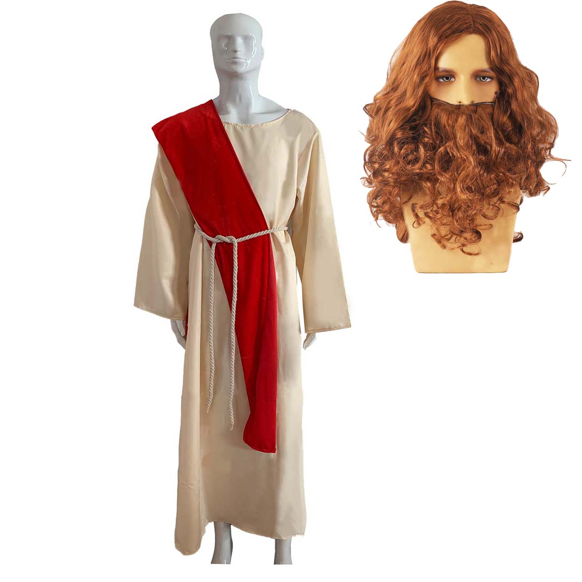 Halloween Biblical Religious Men Jesus Christ Full Set Costume With Beard Wig TRAD-009 S бежевый