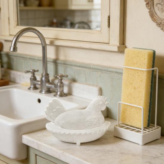 Chicken Sponge Holder for Kitchen Sink 3D Printed Hen Shaped Sponge Caddy Sink Organizer with Draining Hole for Bathroom Kitchen