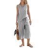 Womens  2 Piece Outfits Striped Sleeveless Top And Wide Leg Pants Sets