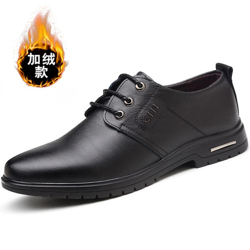 Pánské kožené boty z hovězí kůže, jarní šněrovací boty, formální boty s špičatou špičkou a bavlněnou obuví pro volný čas