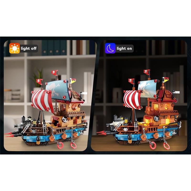 Zestaw klocków do budowania statku pirackiego Klocki do składania Zabawki z klockami LED Model Prezent dla dzieci na urodziny, Boże Narodzenie