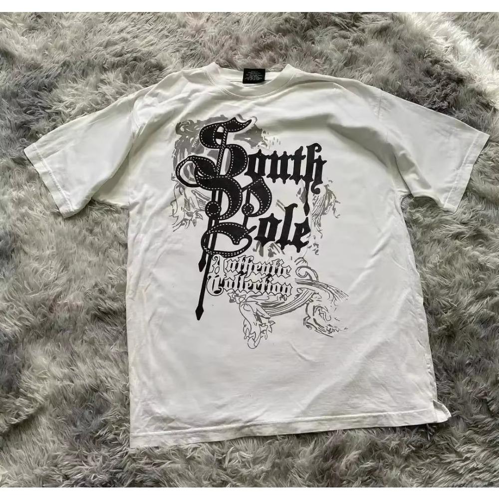 High Street Southpole Tricou Oversized cu Mânecă Scurtă pentru Femei Y2K cu Imprimeu Grafic Harajuku Gotic cu Gât Rotund Topuri cu Mânecă Scurtă