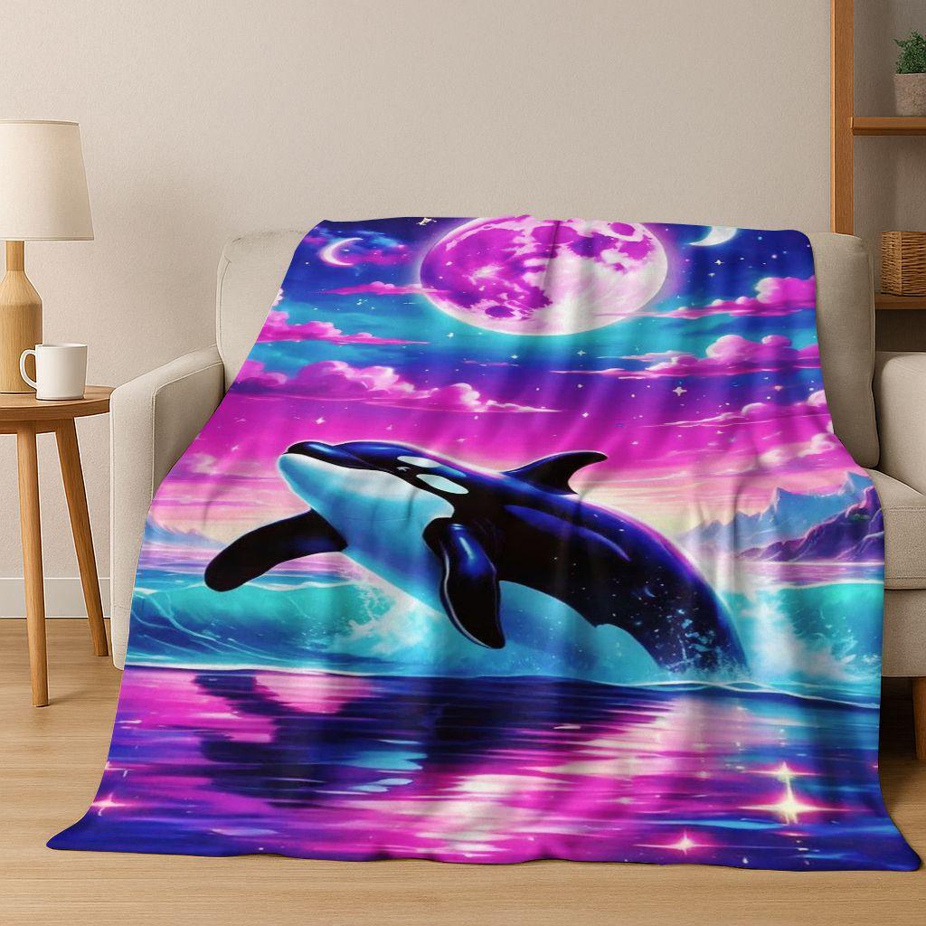 Dream Underwater World Sea Dolphin Turtle Coral Art Flannel Blanket,Cozy Soft Throw Blanket for Home Bedroom Bed Sofa Gift Kids