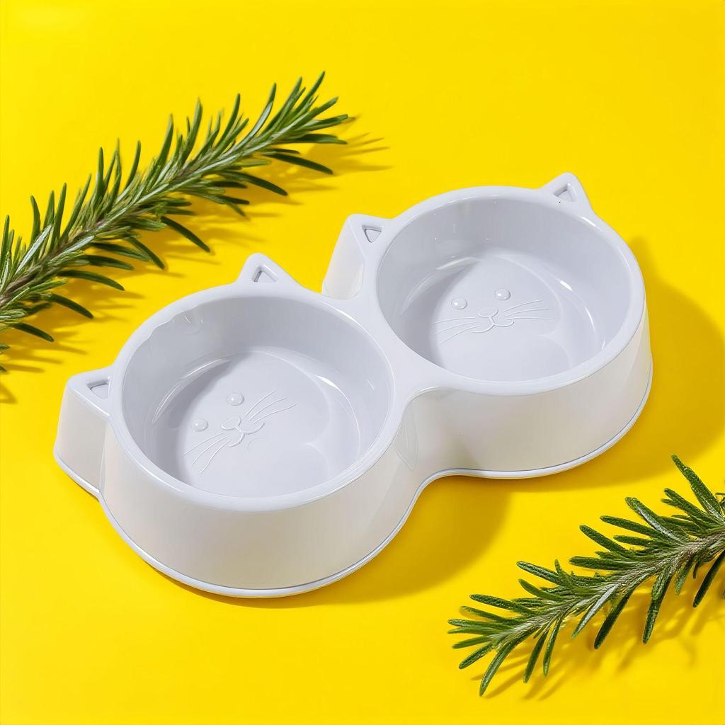 Double Cat Bowl Macaron Color Anti-Spill Pet Feeder - Oval Style