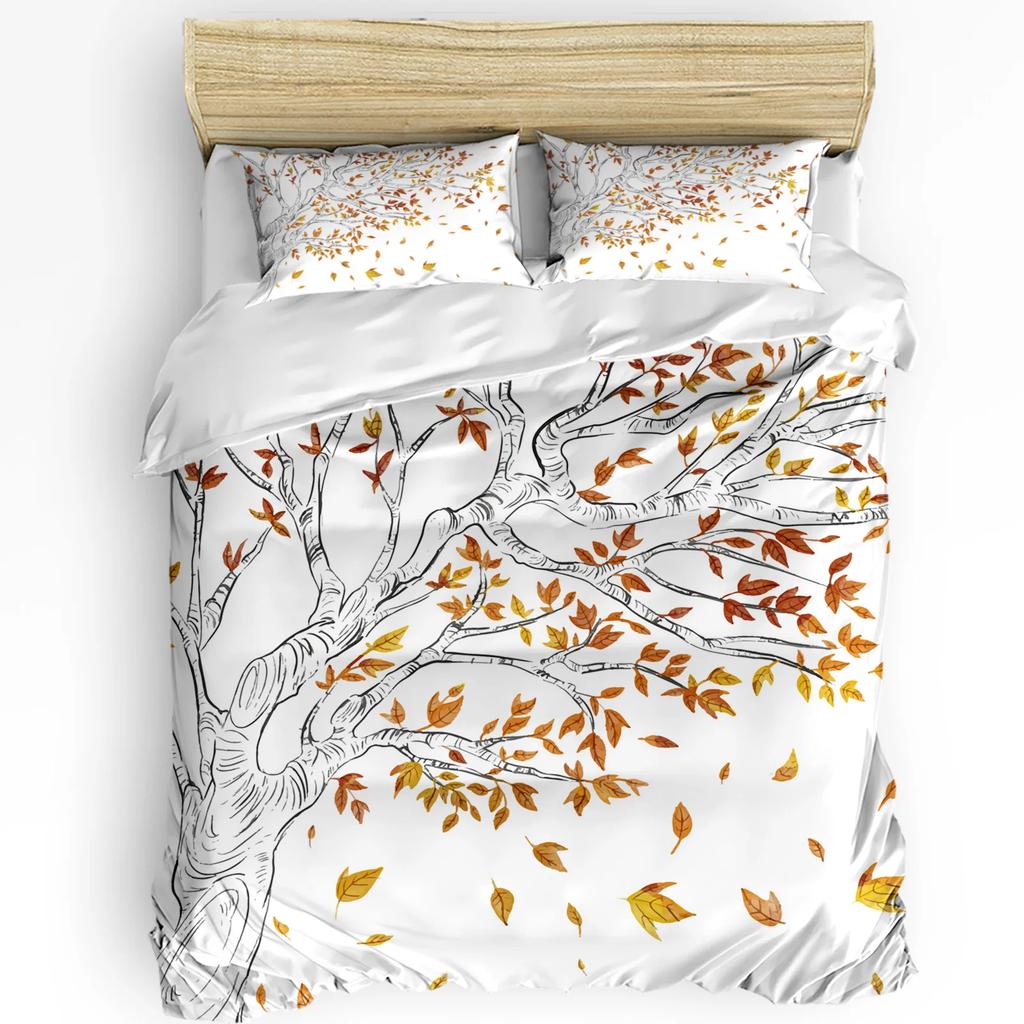Autumn Plant Tree Leaves Duvet Cover With Pillow Case Custom Comforter 3pcs Bedding Set Quilt Cover Double Bed Home Textile