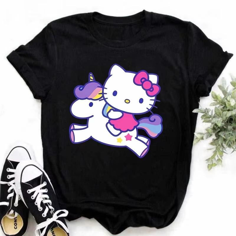 

Cute Hello Kitty Anime Pattern Unisex Womens TShirt Fun Printed Top Harajuku Casual Short Sleeve Cotton TShirt Breathable 2XL