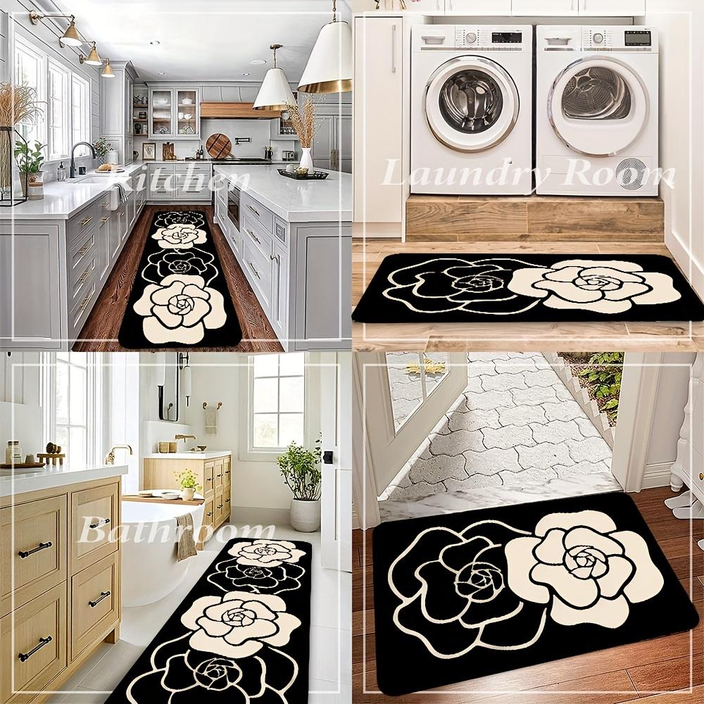 1Pcs Anti Fatigue Kitchen Rugs, Minimalist Camellia Print Waterproof Non-Slip Thick Cushioned Kitchen Mat Heavy Duty Comfort Standing Mat for Kitchen