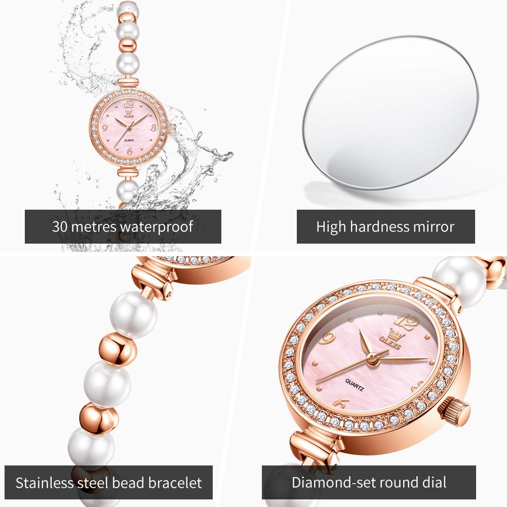 100% Original OLEVS Quartz Watch for Women 5640 Elegant Luxury Diamond Bezel Pearl Bracelet Wristwatch Waterproof Ladies Watches