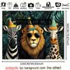 Birthday Party Animals Backdrop Funny Safari Lion, Zebra and Giraffe Photography Background