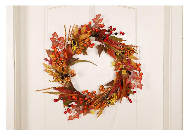 Harvest Festival Maple Leaf & Berry Wreath - Thanksgiving/Halloween Decor