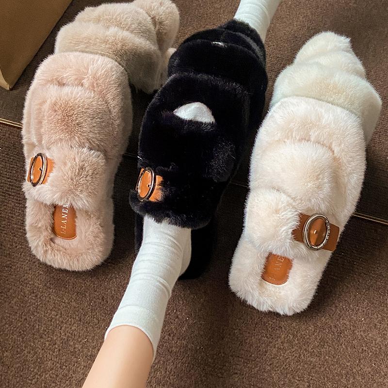 Fashion 2025 New Women Slippers Slip On Outdoor Sandals Fluffy Winter Platform Room Shoes Comfortable Anti-slip Slippers Slides Women
