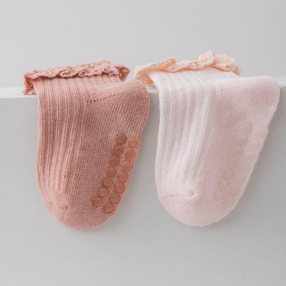 5Pairs Non-slip Kids Tube Sock Lace Toddle Walking Socks Sweet Baby Ruffle Socks  First Walkers