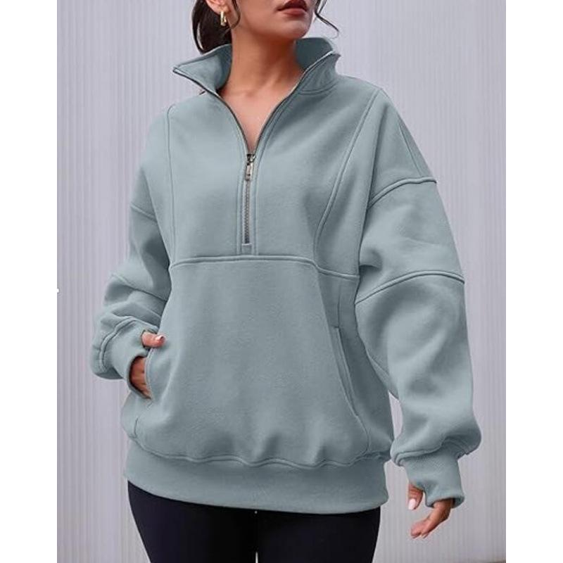 

2024 Women s Autumn & Winter Zipper Fleece Sweatshirt with Patchwork Pockets XXXL світло-синій колір