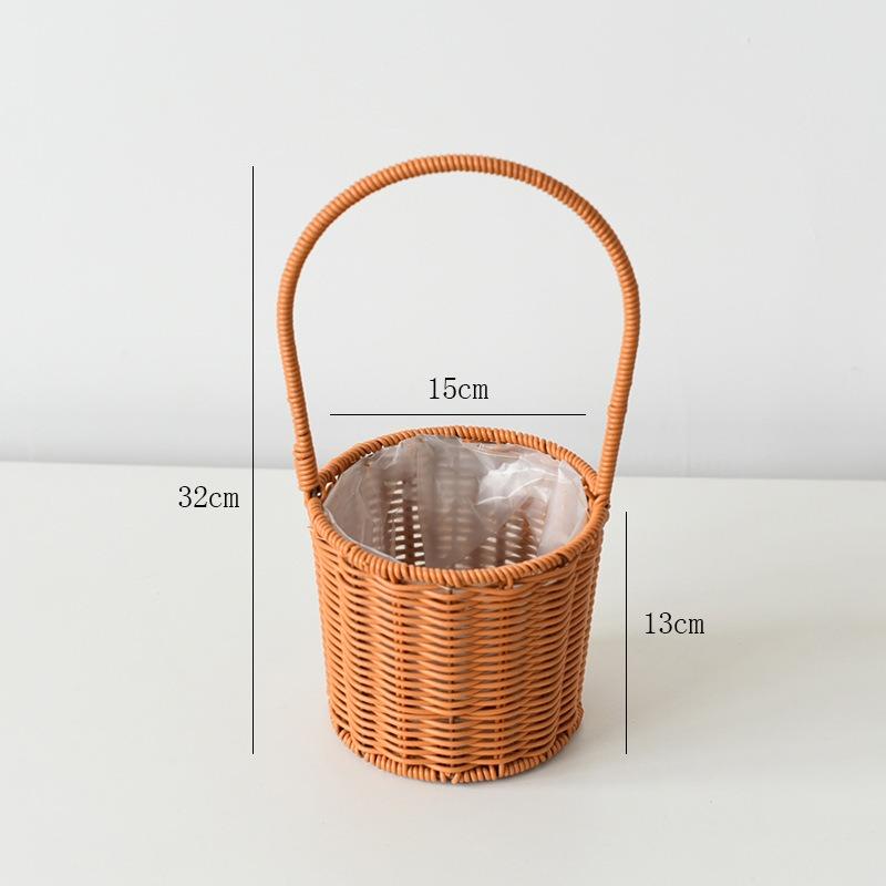 New Internet celebrity decoration portable flower basket packaging flower basket handmade rattan floral arrangement gift straw wood chips