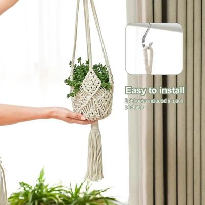 Boho Pflanzenampel Baumwollseil Gewebt mit Netztasche Hängekorb Makramee Blumentopf für Drinnen Draußen Hängende Sukkulenten