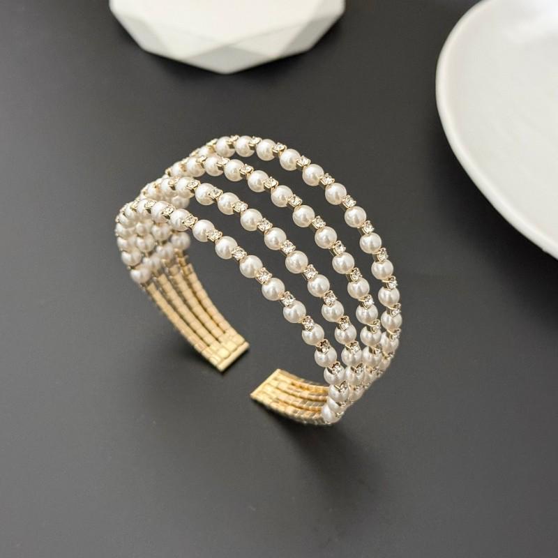 Elegant Multi-layer Pearl & Rhinestone Bangle Bracelet for Brides