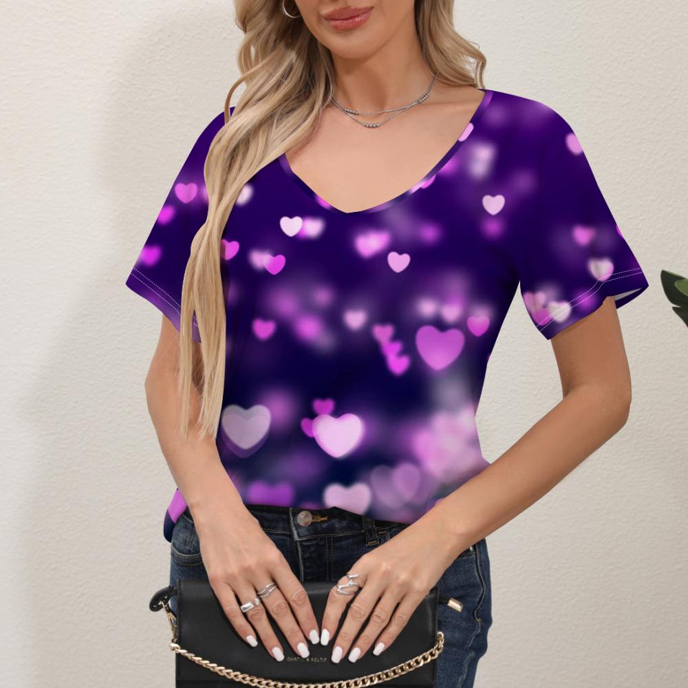 Dam T-shirt Sommar Gradient Grafiskt Tryck Blus V-ringning Mode Dam Retro Kläder Blommig Tryck T-shirt Damkläder