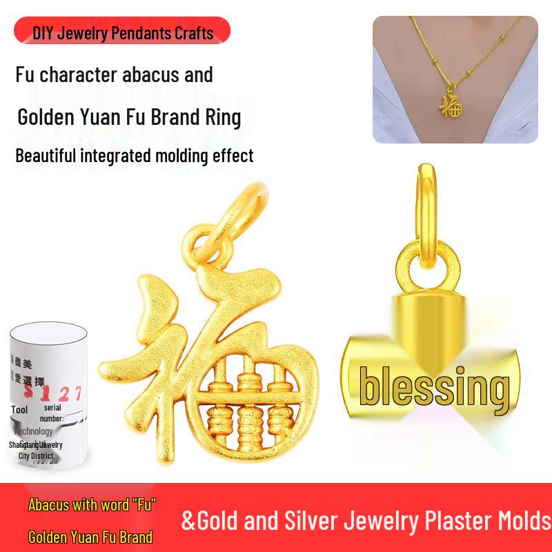 Fu Character Abacus Pendant Mold: DIY Jewelry for Luck & Wealth in Gold & Silver