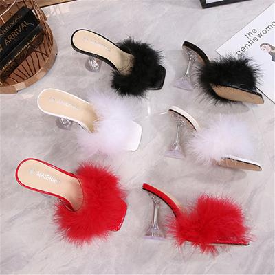 Frauen Sommer 9cm High Heels Slides Pelz Klar Heels Pantoletten Dame Transparente Plattform Hausschuhe Sexy Nachtclub Qualität Schuhe