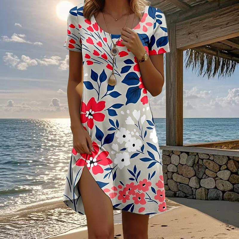 Women's Fashion Graceful Retro Floral Print  Print Summer Spring Short Sleeve O-Neck Casual Dresses