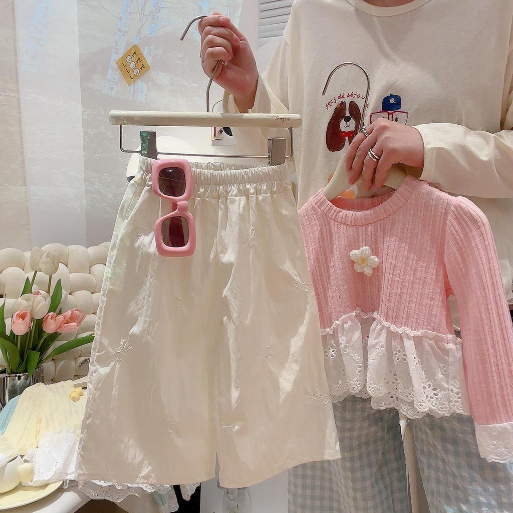 Girls' Stylish Lace Patchwork Top & Yamamoto Pants Set - Spring/Autumn 2025 Trend
