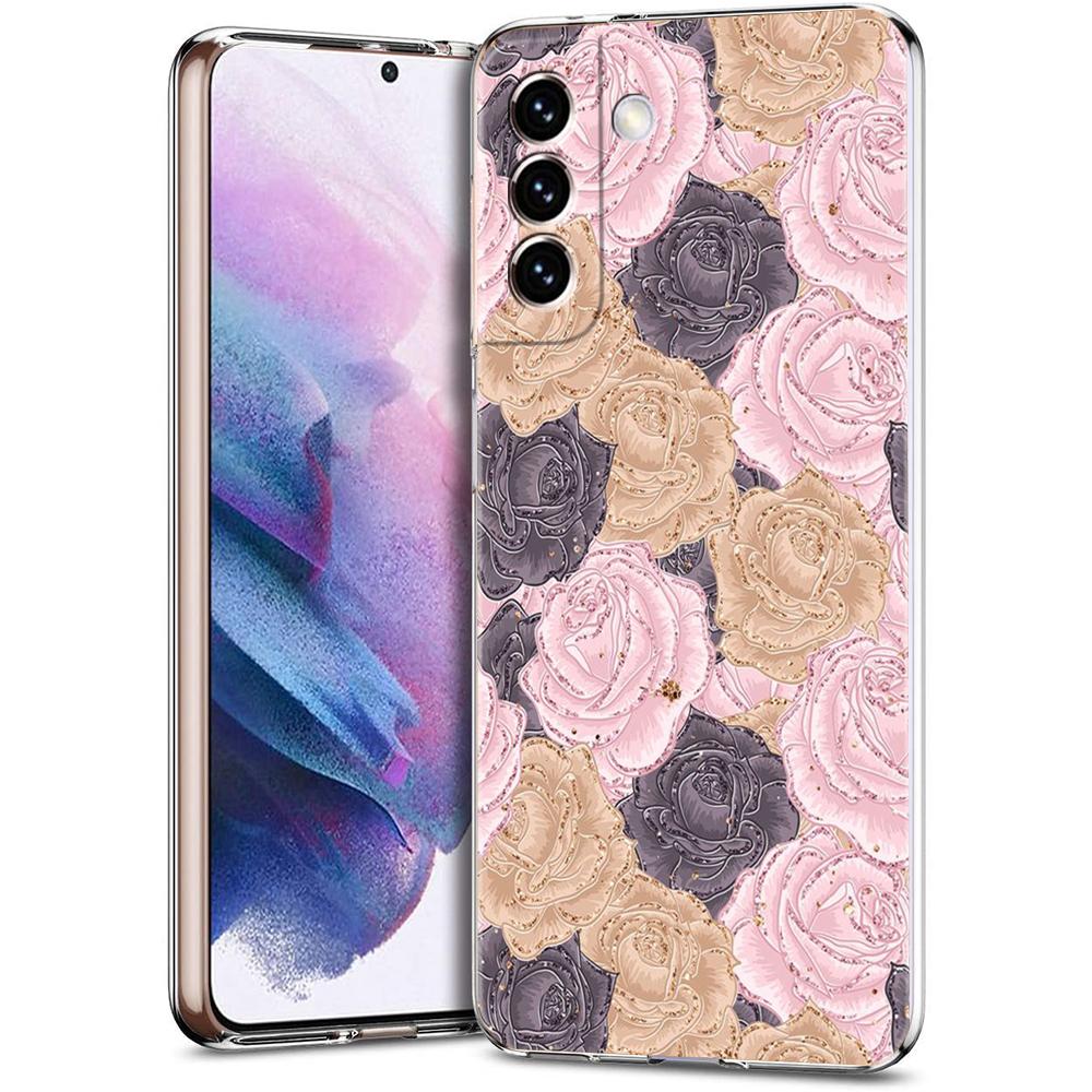 Gold Rose Love Heart Phone Case For Samsung Galaxy S24 Ultra S23 FE S22 S20 S21 5G S10 S9 Plus S10E S8 Soft Silicone Clear Cover