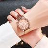 Rose Gold Peach Heart Mesh Quartz Watch with Diamond Inlay for Women