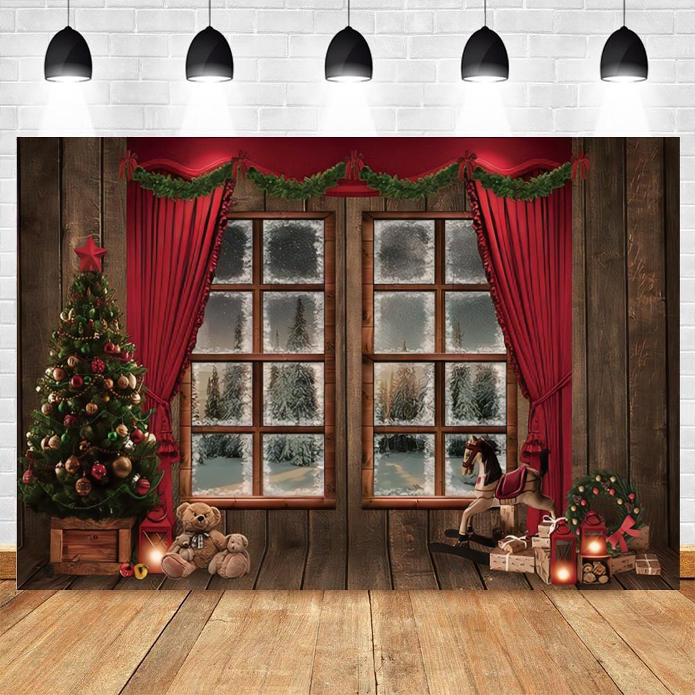 Christmas Photography Background Custom Christmas Tree Fireplace Poster Family Portrait Children Carnival Party Banner Decor
