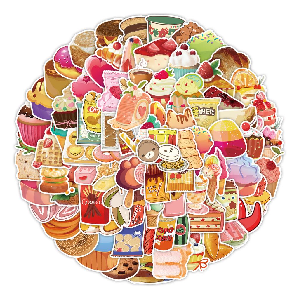 100 Casual Snacks Graffiti Stickers Skateboard Suitcase Refrigerator Decoration Stickers Waterproof Creative Children's Stickers
