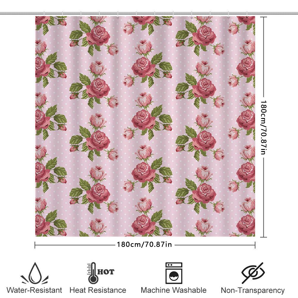 Vintage Pink Floral Shower Curtain Bath Decor Waterproof Fabric Home Decoration Romantic Rose Garden Printing Wall Hanging for B