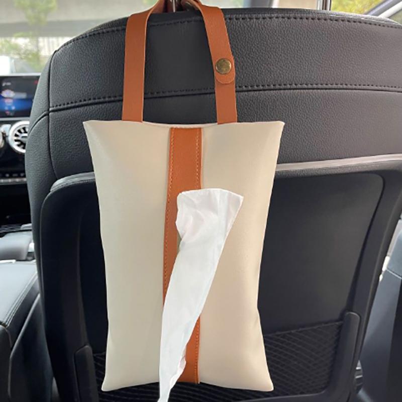 1Pcs Car Tissue Box Hanging Leather Drawer Carton Seat Back Nordic Style Hanging Bag Creative Car Interior Decoration