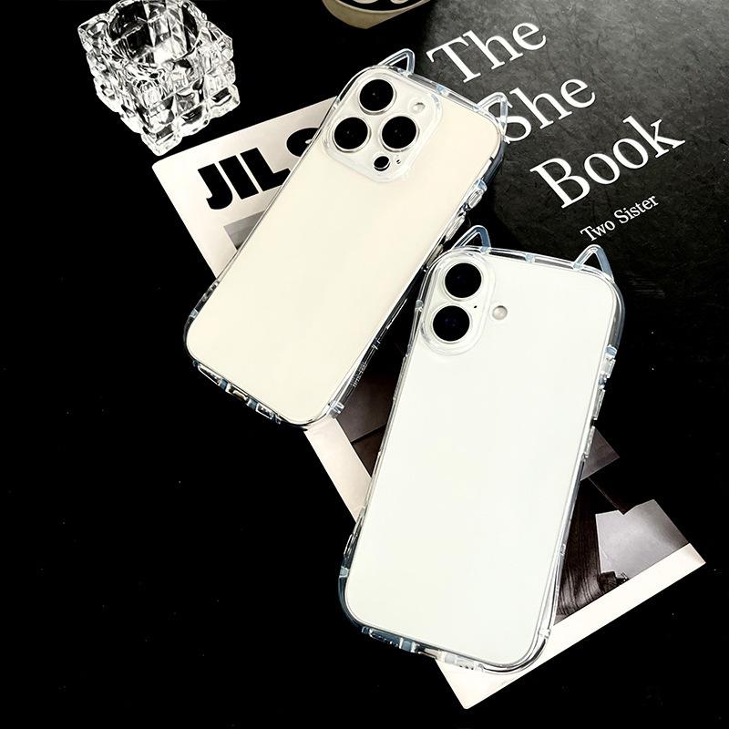 Shockproof Airbag Phone Case Cat Ears For iPhone 17 Air 16 Plus 15 14 13 12 11 Pro Max X XS XR 7 8 SE 2022 2020 Transparent Protective Cover For Women