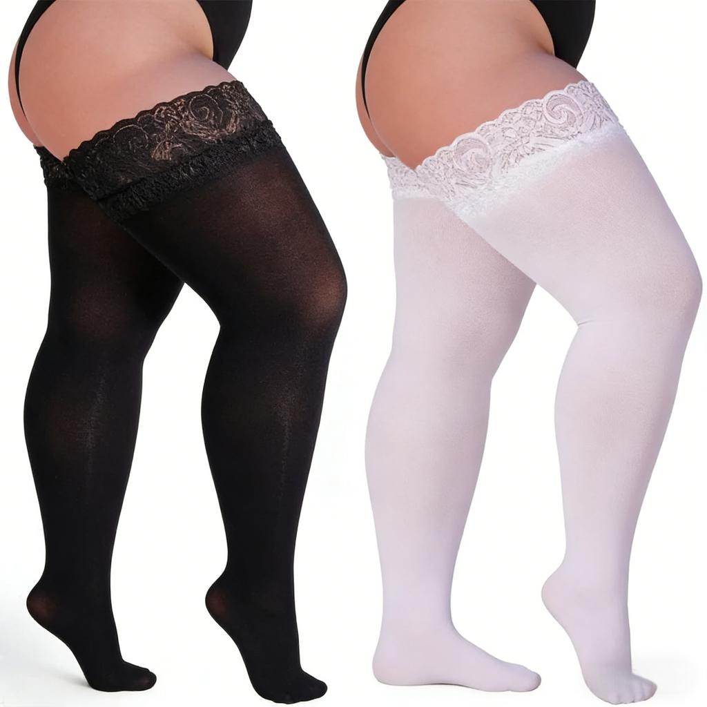 Women Lace Plus Size Stockings Lightweight Mesh Lace Top Socks for Women Plus Size XXXL Breathable Elastic Cuff