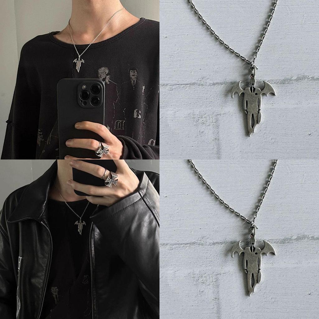 Halloween Vampire Mythology Pendant Necklace With Wing Motif For Costume Accessory