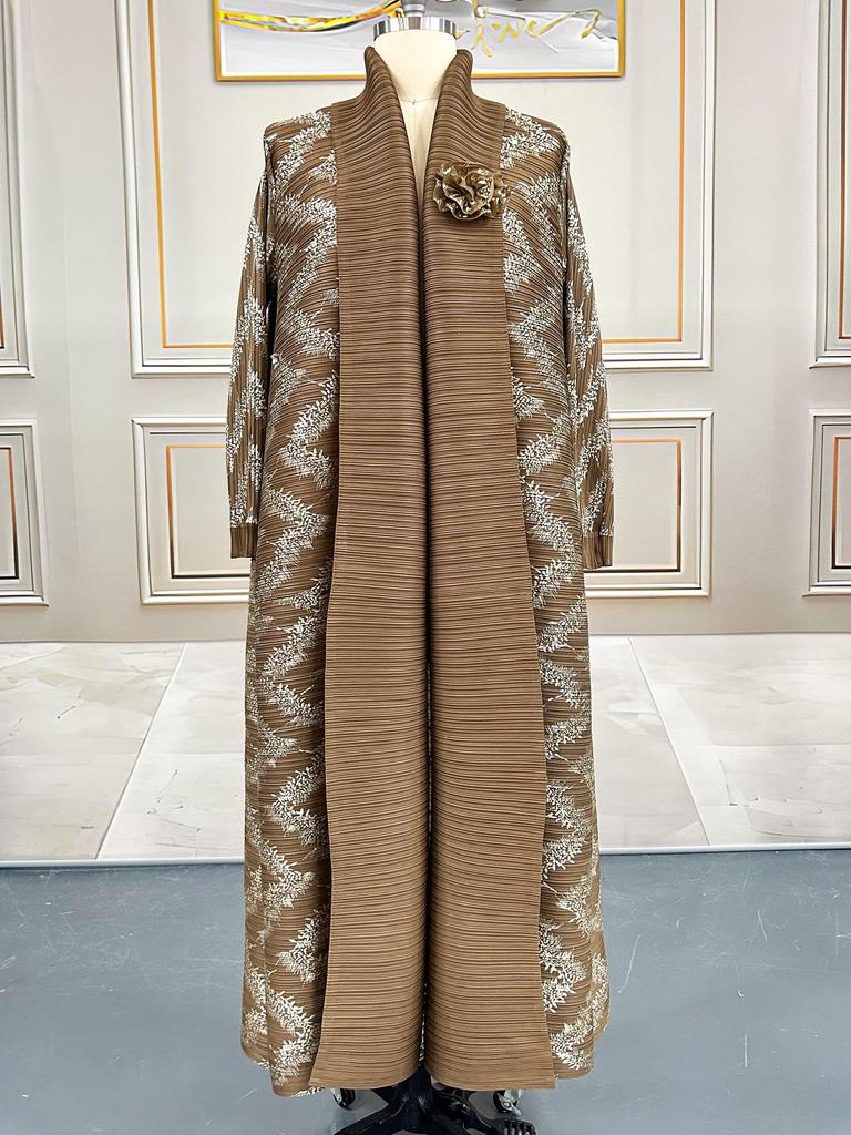 Women's Issey Miyake Pleated Print Cardigan Abaya - Long, Plus Size Arab Robe
