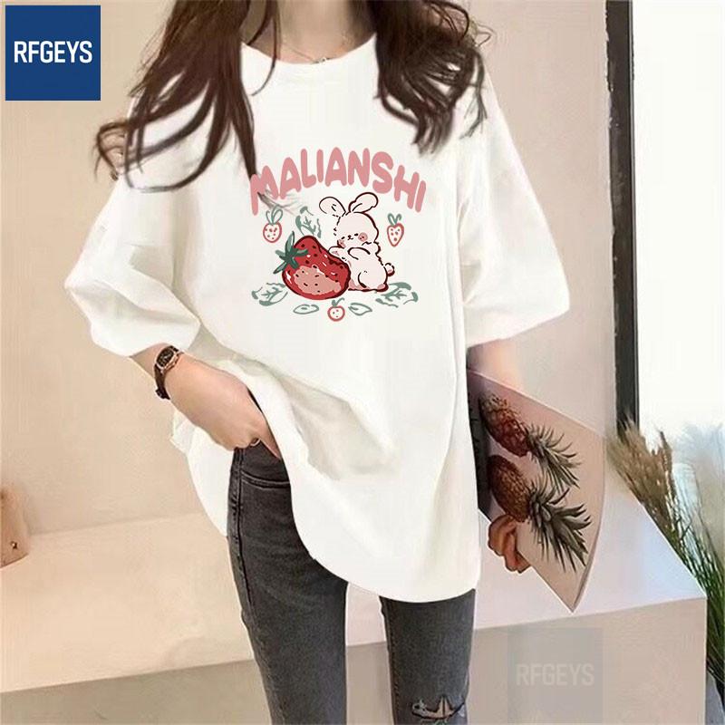 

RFGEYS Plus Size Cute Rabbit Short Sleeve T-shirt - Korean Style for Spring & Summer 3XL (200-250 Jin)